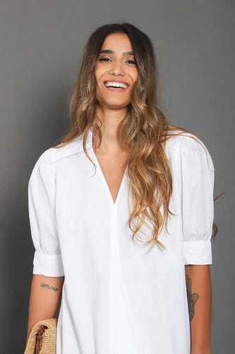 Vestido Manga Corta Boho Crudo Lisa M
