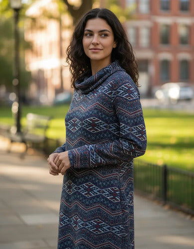 Vestido De Lanilla Estampado Azul Estampado L
