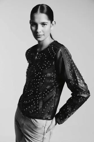 Campera Eco Cuero Importada Negro L Tachas
