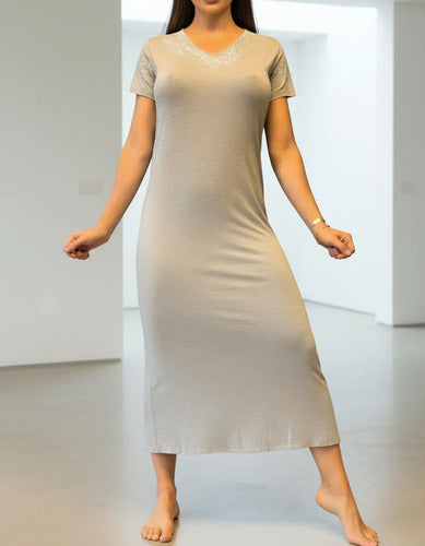 Vestido Modal Con Strass Importado Largo