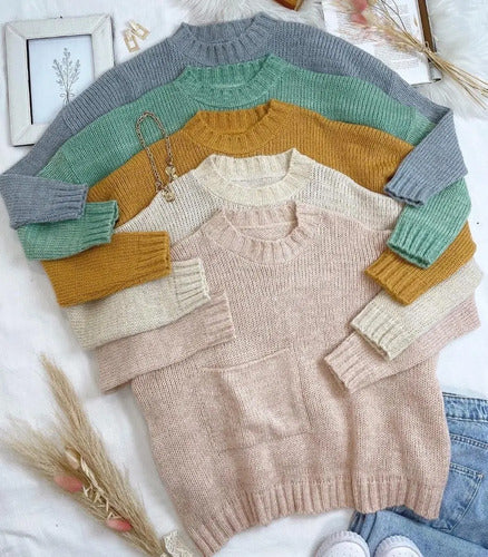 Sweater Tejido Con Bolsillo Oversize Amplio