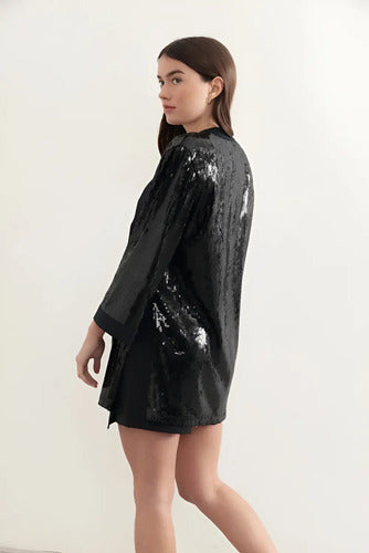 Saco Kimono De Lentejuelas Noche Fiesta Negro 40