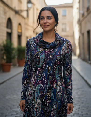 Vestido De Lanilla Estampado Violeta Estampado M