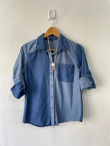 Camisa De Jean Denim Bicolor Talle Grande