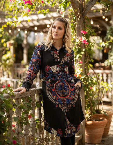 Camisa Vestido Largo Lanilla Importado Mandalas Estilo Boho