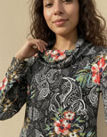 Vestido De Lanilla Estampado Negro Flores Rojas Estampado L