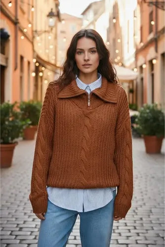 Sweater Tejido Importado X03 Marrón Liso Único