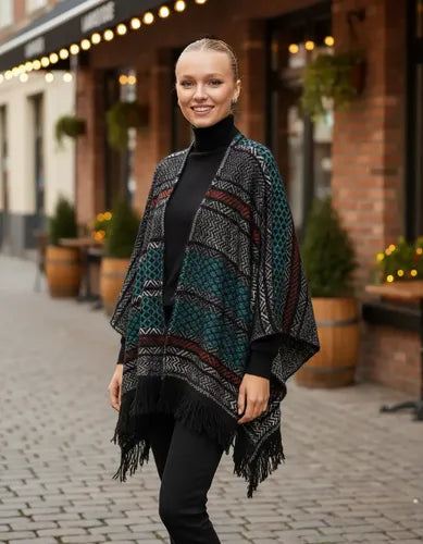 Poncho Saco Ruana Amplio Tejido Xxxl Pelo De Mono