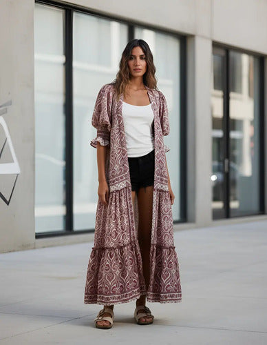 Kimono Seda Hindú  Largo Saco Importado