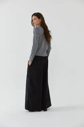 Pantalón Palazzo De Corderoy Modelo Grande Negro Liso M