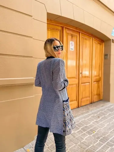 Saco Blazer Tapado Boho Largo Importado Azul L