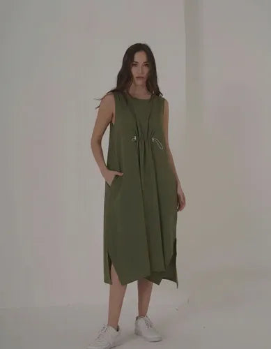 Vestido De Lino Midi Gris Oscuro Lisa Único
