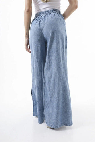 Pantalón Jean Amplio Palazzo Denim Celeste Liso S