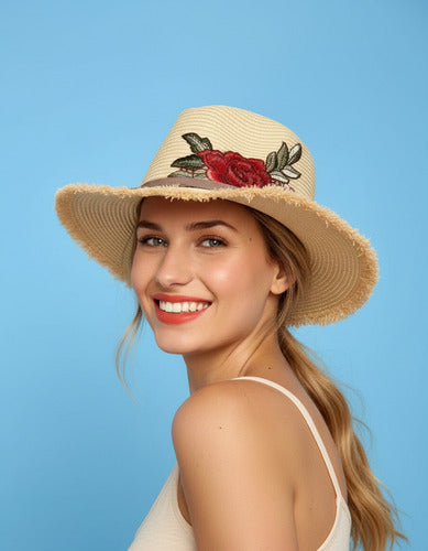 Gorro Sombrero Boho Bordado Importado  Marrón Claro U