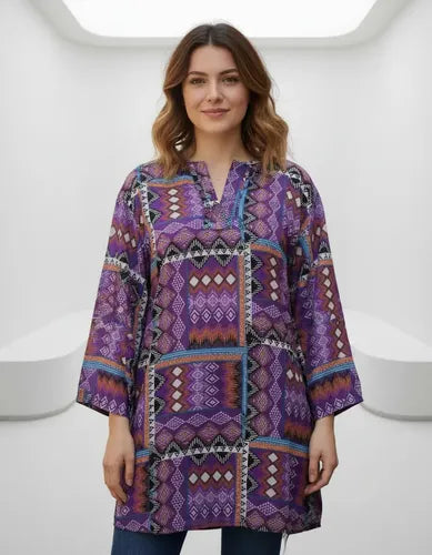 Blusa Camisa Túnica Importada Estampada Playa India