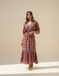 Vestido De Seda Hindú Largo Mod. 24 Rosa Viejo Estampado Único