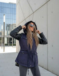 Campera De Gabardina Y Ecocuero + Chaleco Desmontable Azul Oscuro M Lisa