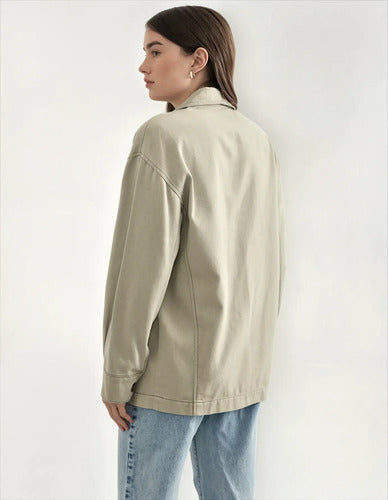 Campera De Gabardina Camisaco Modelo Amplio Verde 42 Lisa