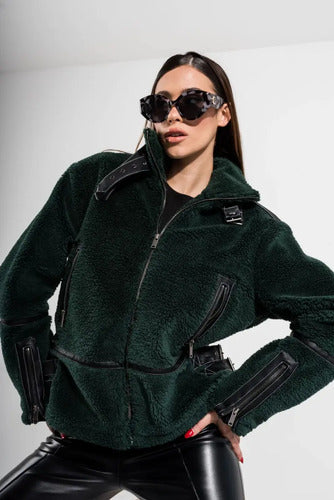 Gamulán Campera Chaqueta Importada Corderito Y Ecocuero Verde L