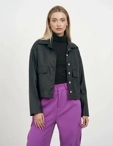 Saco Chaqueta Campera Ecocuero Negro 40 Liso