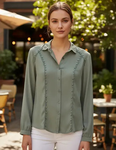 Camisa Importada Boho Perlas Y Puntillas (253)