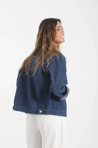 Campera De Jean Costura Contratono Azul S Liso