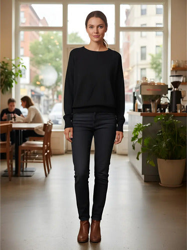 Sweater Tejido Básico Negro Modelo Amplio Negro Liso Único