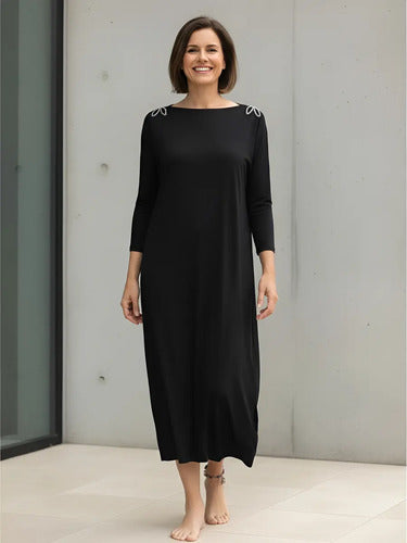 Vestido Modal Largo Detalle Hombros Calidad