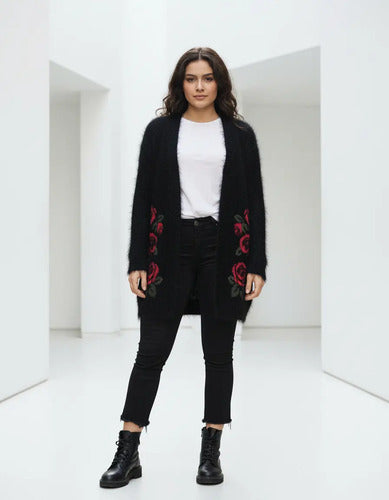 Saco Cardigan  Tejido  Peludo Pelo De Mono