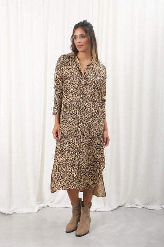 Vestido Largo Estilo Camisero Estampado Boho
