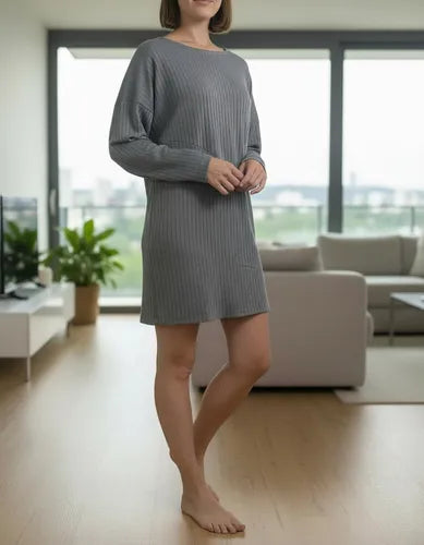 Vestido Remerón De Diseño Nuevo 2da Selección Gris Liso 2