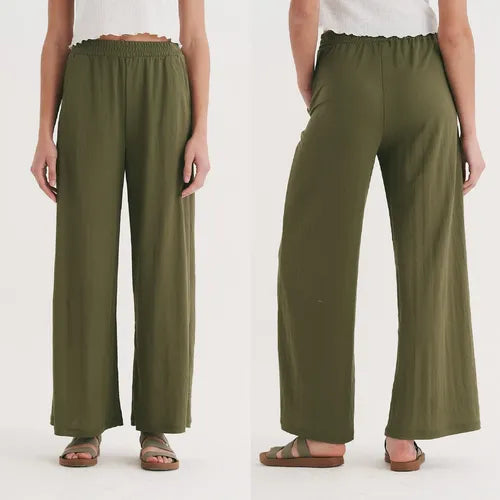 Pantalón Palazzo  De Piqué Verde Musgo Liso Único