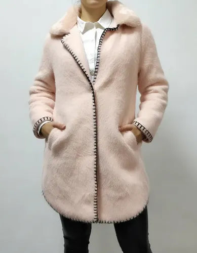Saco Tapado Tejido Pelo De Mono + Piel Importado Extra Suave