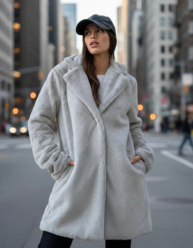 Saco Tapado  De Piel Sintética Importado Extra Suave Amplio Gris Claro S Pelo Corto