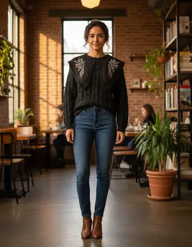 Sweater Tejido Folk Cuello Grande Bordado Cod. 008