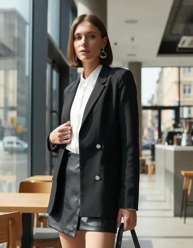 Saco Blazer Abierto Sastrero Con Botones Peltres Y Hombreras
