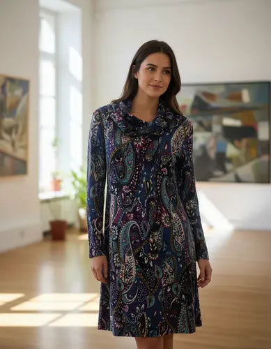 Vestido De Lanilla Estampado Violeta Estampado M