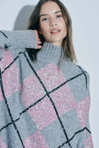 Sweater Tejido Con Lentejuelas  Modelo Grande (084) Xxl