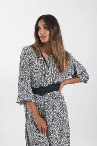 Vestido De Seda Hindú Largo Mod. 36 Blanco Estampado Único