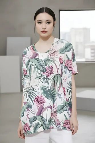 Remera Remeron De Diseño Oversize Blanco Flores 2 Estampado