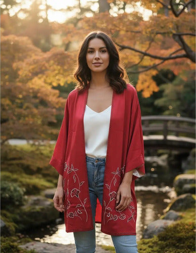 Kimono Saco Bordado Importado Xxl Rojo Único