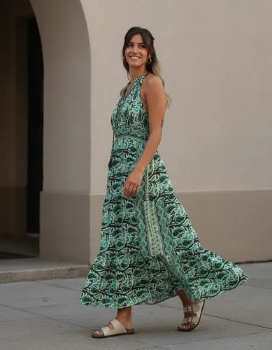 Vestido De Seda Hindú Largo Sin Mangas Mod. 57
