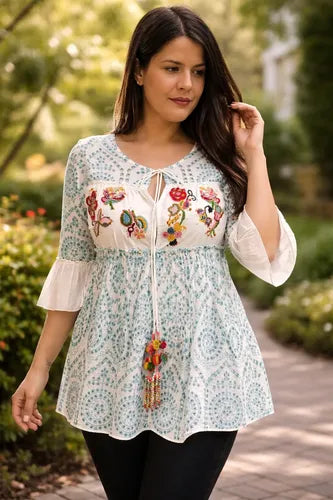 Blusa Camisa Bordada Importada Boho Amplia Blanco Bordado Unico