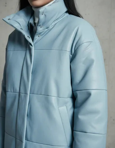 Tapado Campera Eco Cuero Talle Grande  Nueva 2da Selección Celeste M Liso