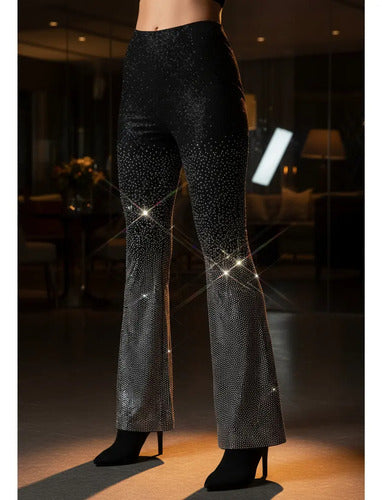 Pantalón De Noche Fiesta Oxford Elastizado Con Hotfix Negro Hotfix S