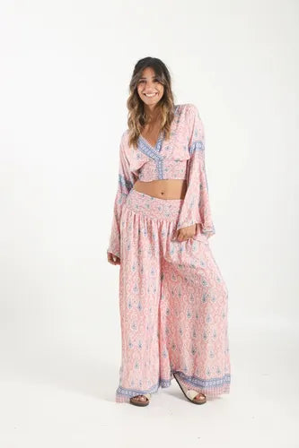 Blusa Top De Seda Hindú Rosa Estampado Único