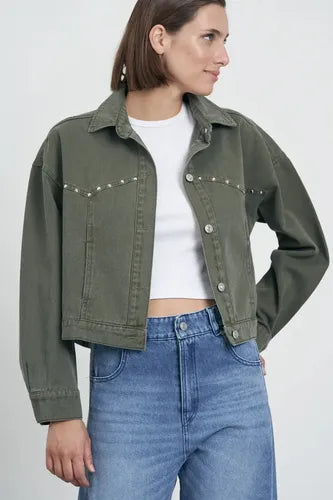 Campera De Gabardina Con Tachas Nueva 2da Selección Gris 40 Tachas