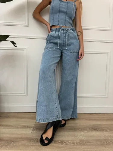 Pantalón Jean Oxford Denim Celeste Liso Xl