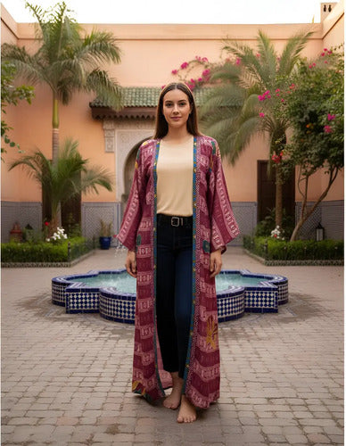 Kimono Largo Saco Importado Seda Hindú