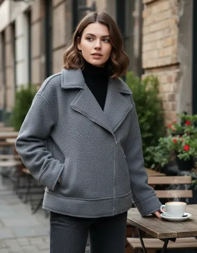 Campera Abrigada Biker De Corderito Bouclé